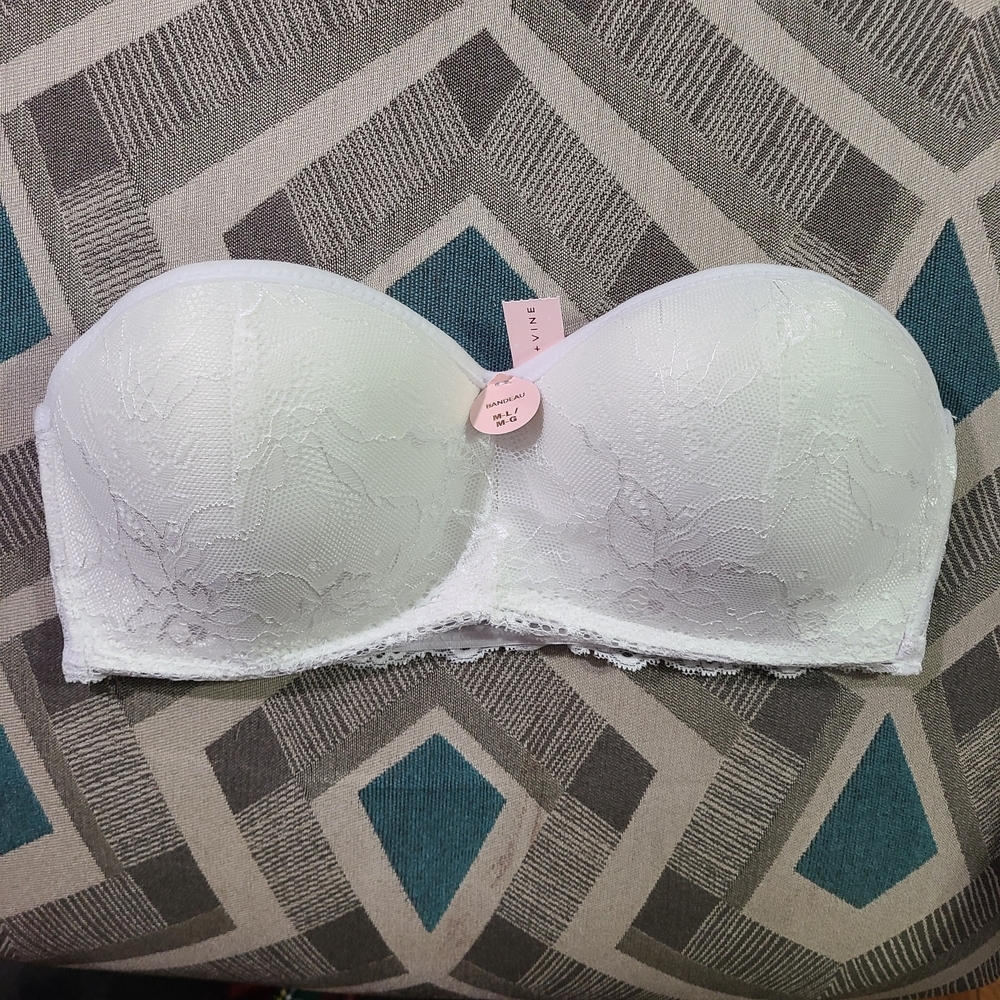 Rose + Vine‎ Elegant White Lace Strapless Bra Nwt No Straps M/L